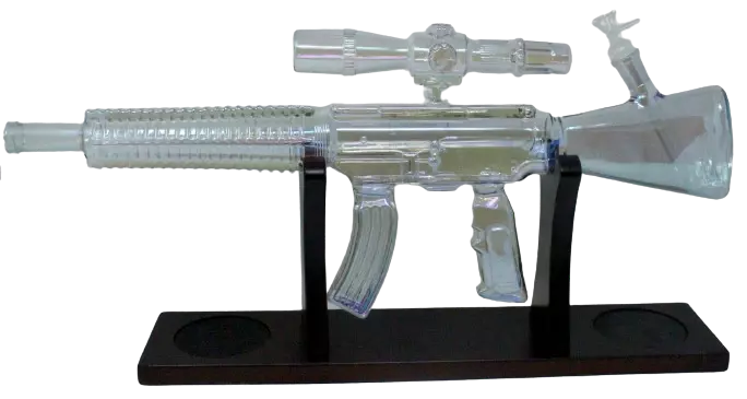 GUN WATERPIPE IN GLASS WITH STAND