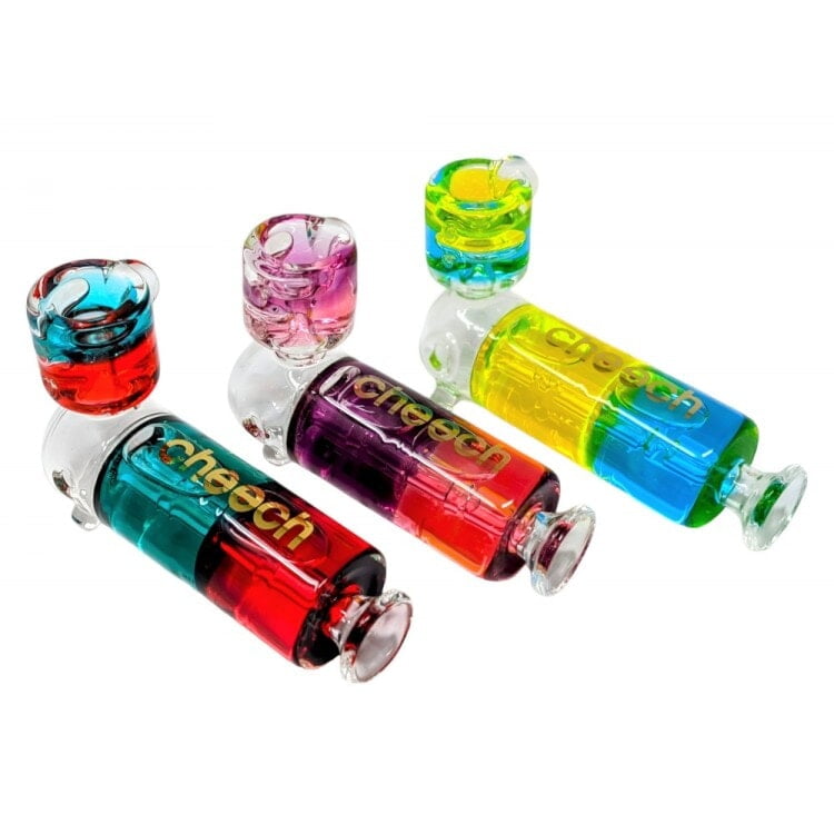 CHEECH - 4" DOUBLE COLOR GLYCERIN FILLED W/ MATCHING BOWL HAND PIPE