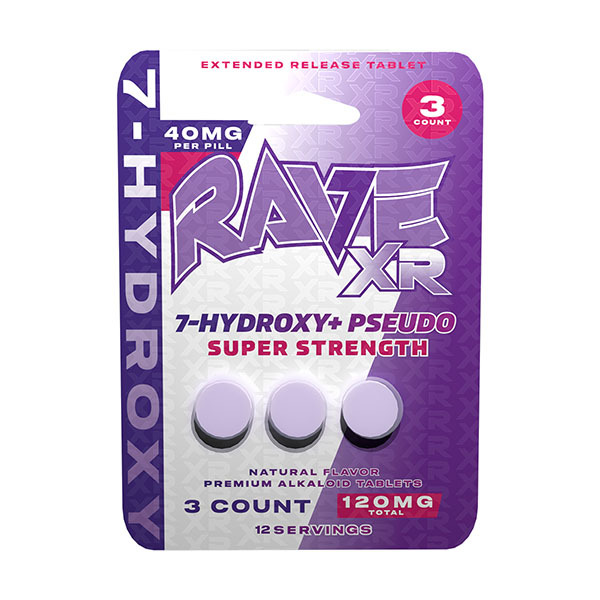 RAVE XR 7-HYDROXY+PSEUDO SUPER STRENGTH 3CT 6 SERVINGS | 40MG | 10CT| RAVE XR 7-HYDROXY+PSEUDO SUPER STRENGTH 3CT 6 SERVINGS | 40MG | 10CT|