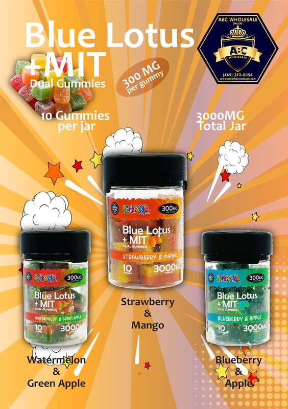 SHAKE BLUE LOTUS+MIT DUAL KRATOM GUMMY | 10PCS | 300MG GUMMY | 3000MG TOTAL 