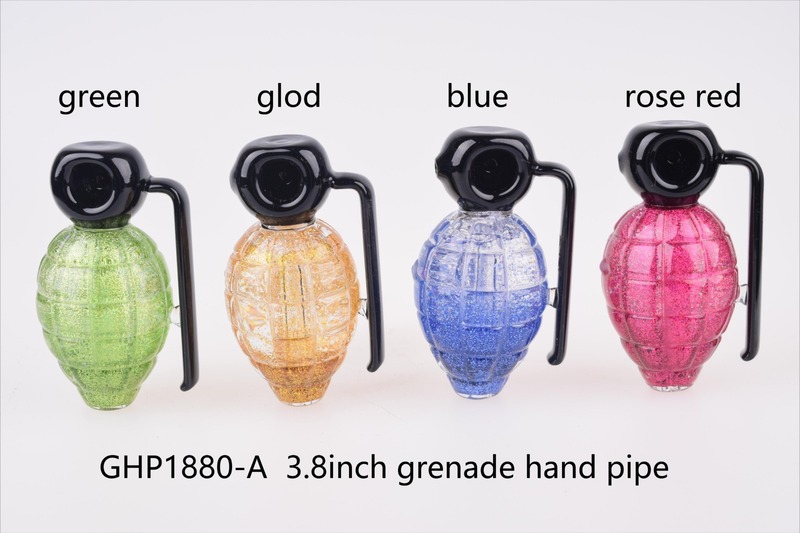 3.8"GRENADE GLYCERINE GLASS HANDPIPE WITH GLITTERING POWDER