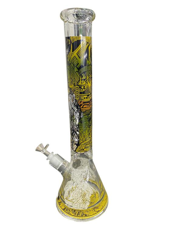 ILLUMINATI GLASS WATERPIPE WITH DESIGN ON ITS NECK