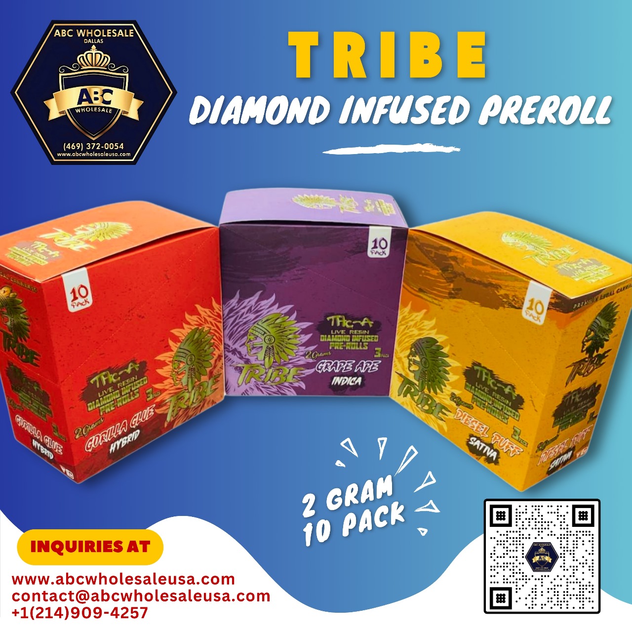 TRIBE THC-A LIVE RESIN DIAMOND INFUSED PRE ROLLS 2GM 3PK