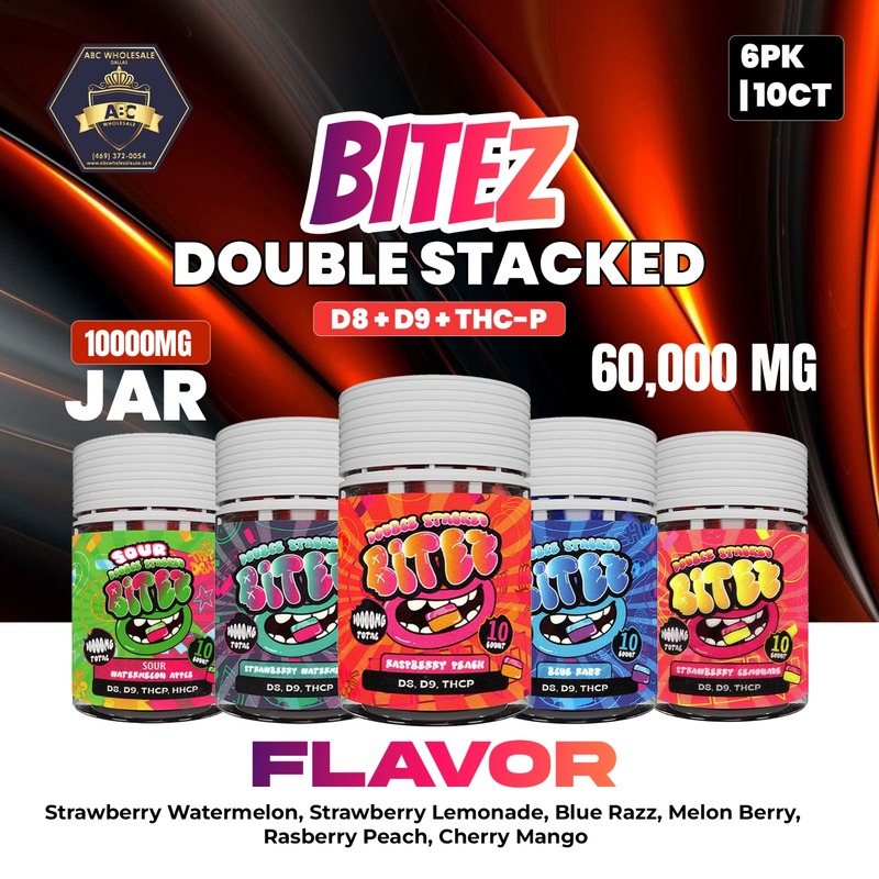 BITEZ DOUBLE STACKED D8 + D9 + THC-P |  (10000MG/ JAR) / (60,000MG ) | 6PK | 10CT 