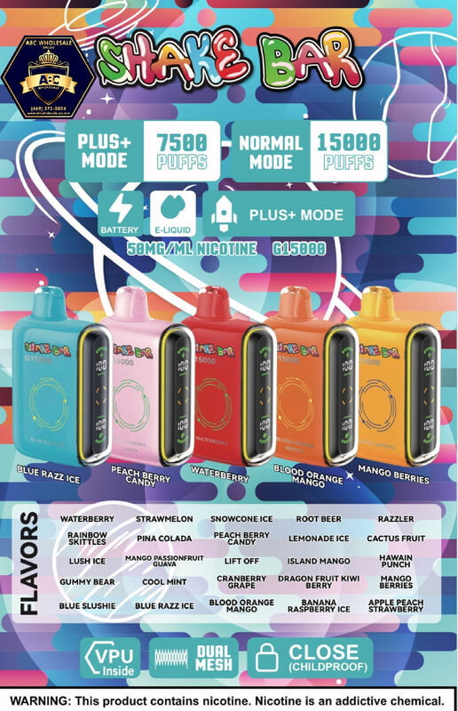 SHAKE BAR 15000 PUFFS DISPOSABLE 5CT