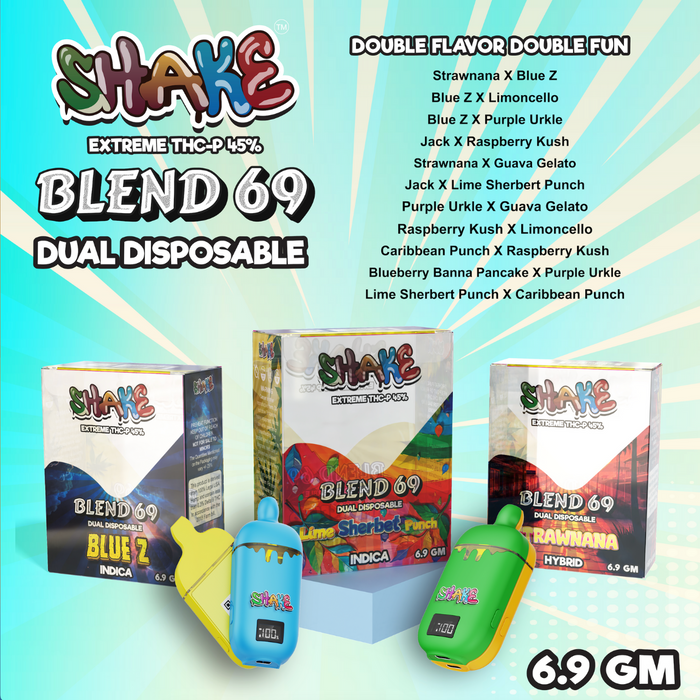 SHAKE BLEND 69 SWITCH EXTREME THC-P 45% | 2 X 3.45GM | 6.9GM TOTAL | 6CT BOX SHAKE BLEND 69 SWITCH EXTREME THC-P 45% | 2 X 3.45GM | 6.9GM TOTAL | 6CT BOX